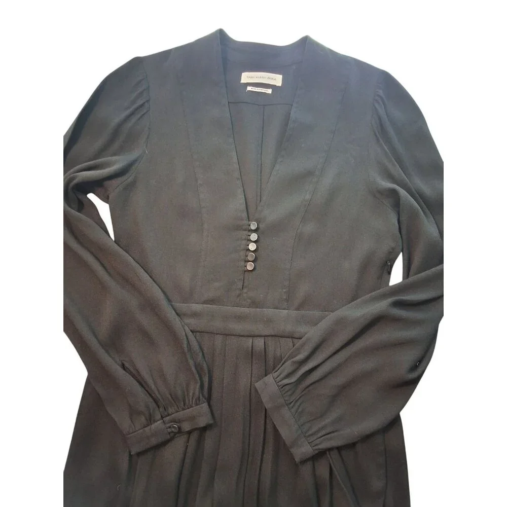 Isabel Marant Étoile Black Long Sleeve Midi‎ Crepe Dress Button V-Neck 36 (US 4)